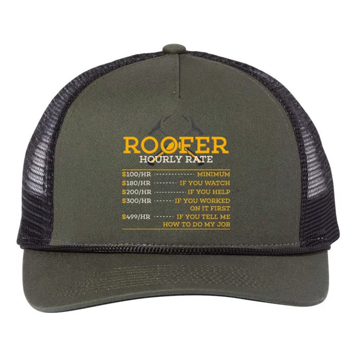 Roofer Hourly Rate Funny Roofer Gift Retro Rope Trucker Hat Cap