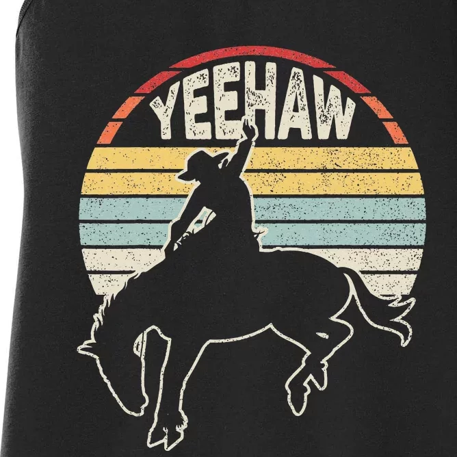 Retro Horse Riding Yeehaw Rodeo Cow Western Country Women's Racerback Tank