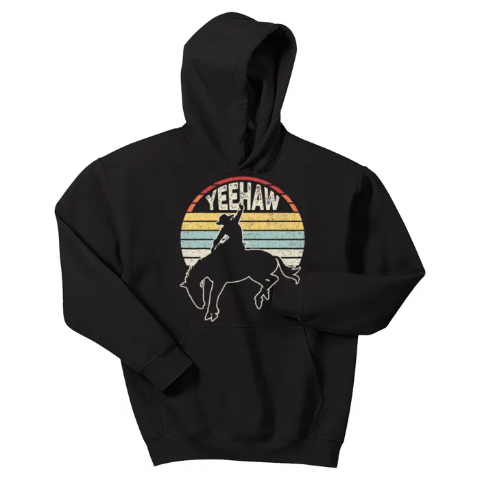 Retro Horse Riding Yeehaw Rodeo Cow Western Country Kids Hoodie