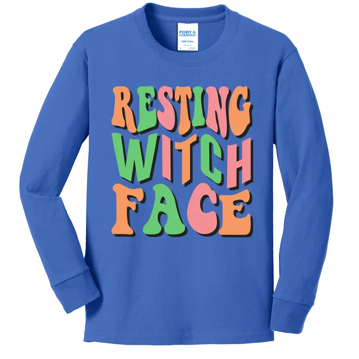 Retro Halloween Resting Witch Face Gift Kids Long Sleeve Shirt