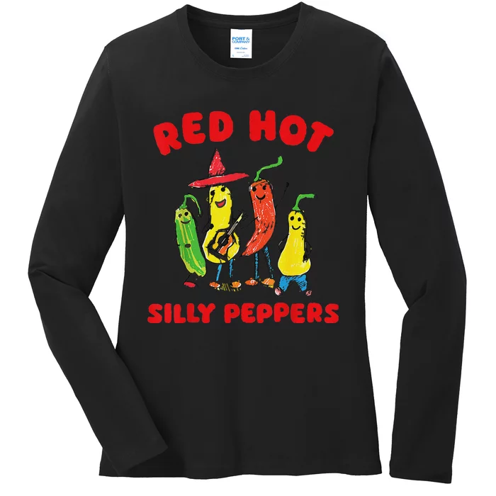 Red Hot Silly Peppers Fun Design Ladies Long Sleeve Shirt