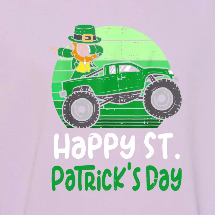 Retro Kids Happy St. Patricks Day Leprechaun Monster Truck Gift Garment-Dyed Sweatshirt