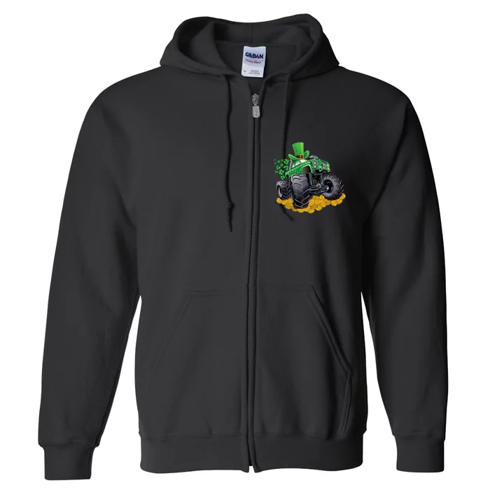 Kids Leprechaun Monster Truck Shamrock St Patrick Day Boys Full Zip Hoodie