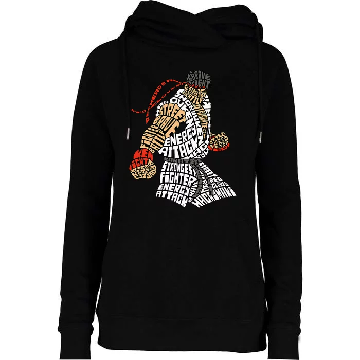 Retro Hadouken Shoryuken Brave Karate Fighter Typogram Womens Funnel Neck Pullover Hood