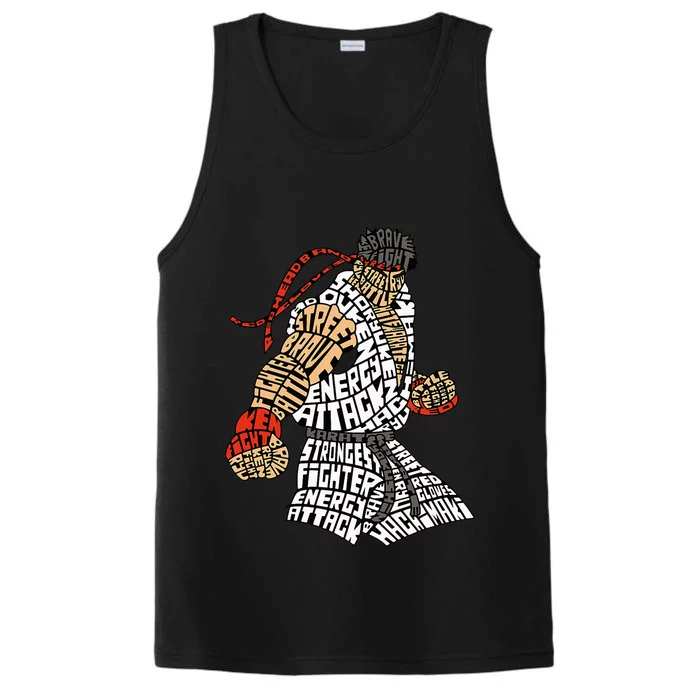 Retro Hadouken Shoryuken Brave Karate Fighter Typogram Performance Tank