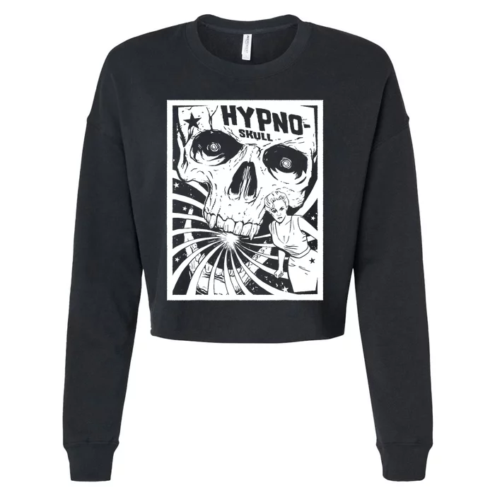 Retro Hypno Skull Horror Movie Poster Style Cropped Pullover Crew