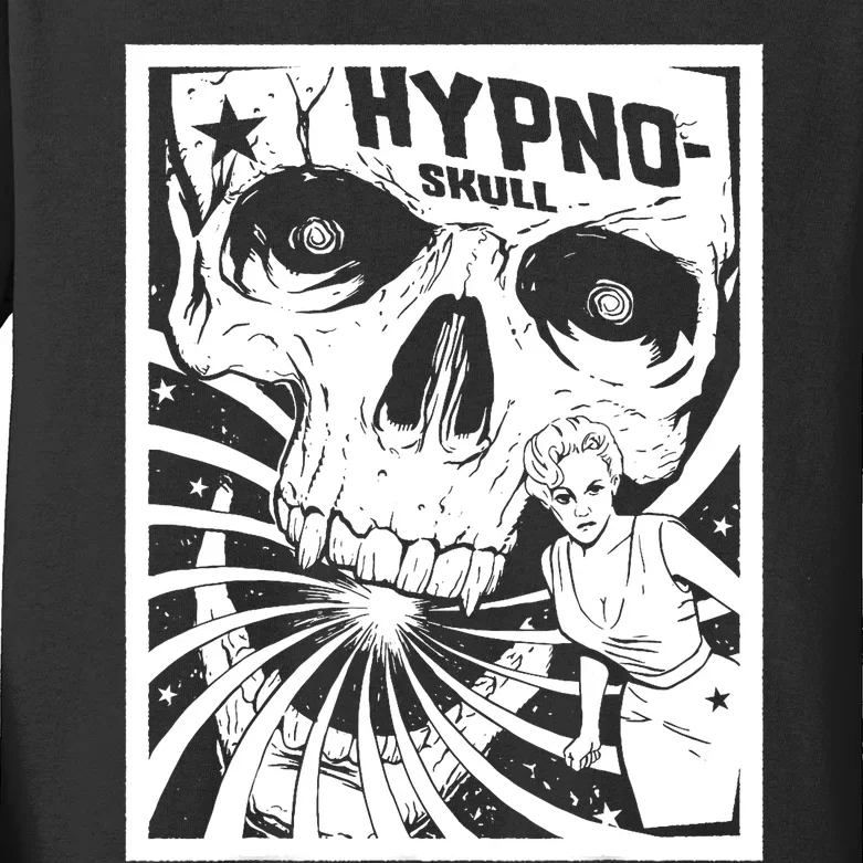 Retro Hypno Skull Horror Movie Poster Style Kids Long Sleeve Shirt