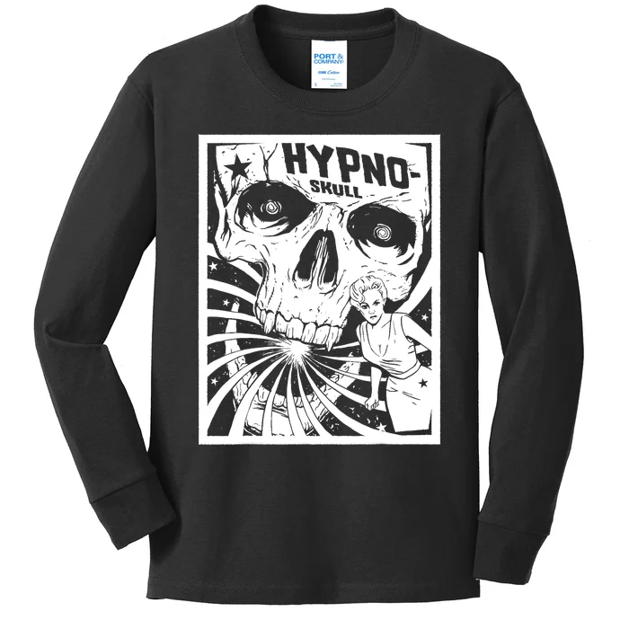 Retro Hypno Skull Horror Movie Poster Style Kids Long Sleeve Shirt