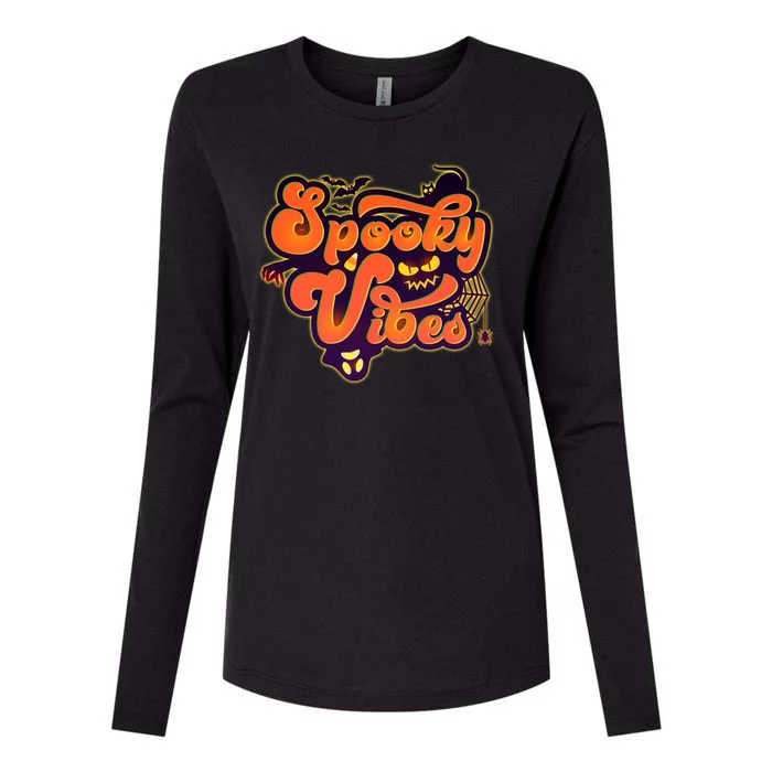 Retro Halloween Spooky Vibes Womens Cotton Relaxed Long Sleeve T-Shirt