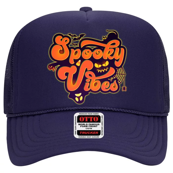 Retro Halloween Spooky Vibes High Crown Mesh Trucker Hat