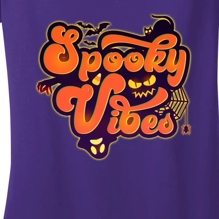 Retro Halloween Spooky Vibes Women's V-Neck T-Shirt