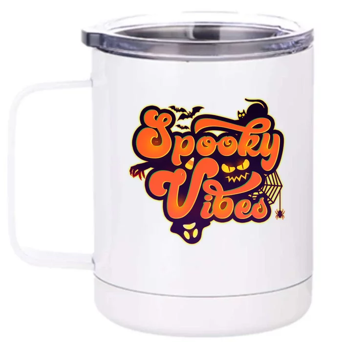 Retro Halloween Spooky Vibes Front & Back 12oz Stainless Steel Tumbler Cup