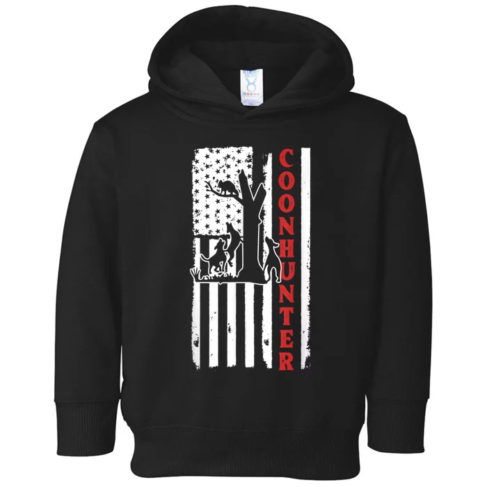 Raccoon Hunting Season USA Flag Coon Hunter Toddler Hoodie