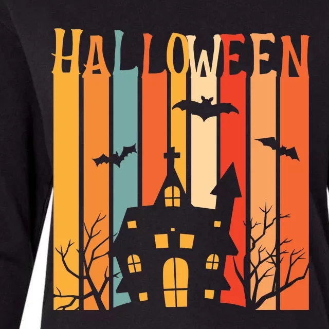 Retro Halloween Scary House Womens Cotton Relaxed Long Sleeve T-Shirt