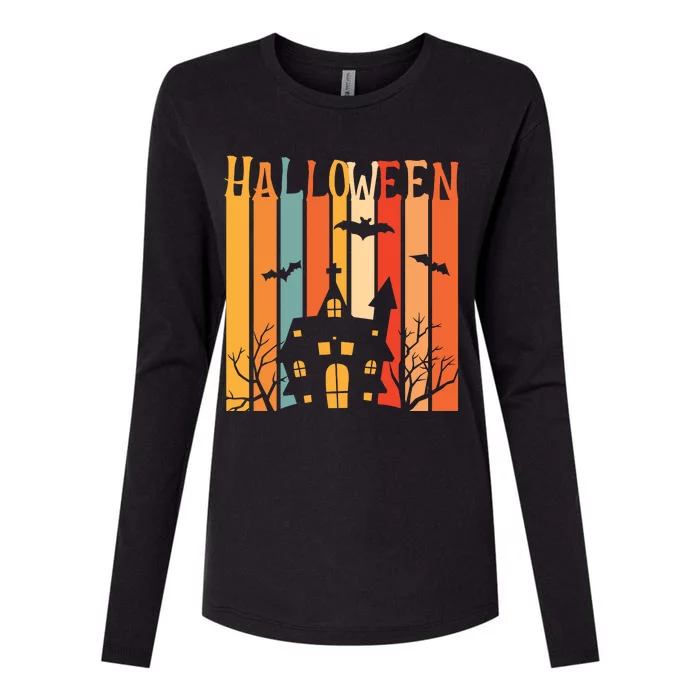 Retro Halloween Scary House Womens Cotton Relaxed Long Sleeve T-Shirt