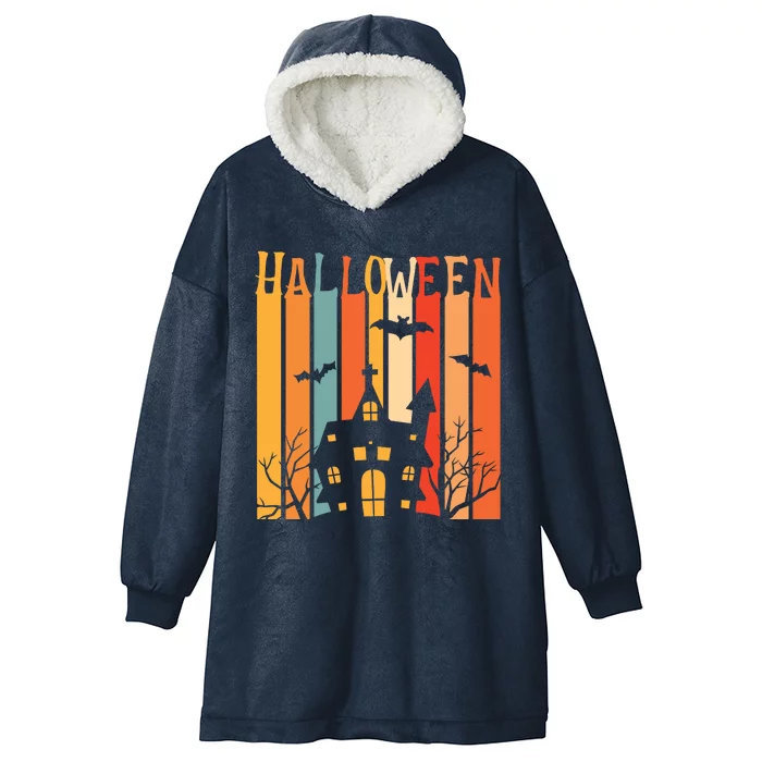 Retro Halloween Scary House Hooded Wearable Blanket