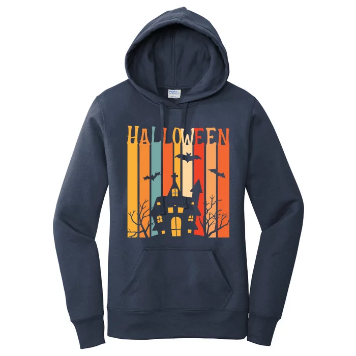 Retro Halloween Scary House Women's Pullover Hoodie