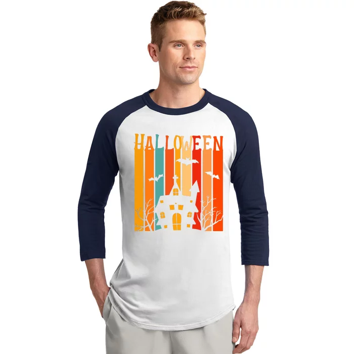 Retro Halloween Scary House Baseball Sleeve Shirt