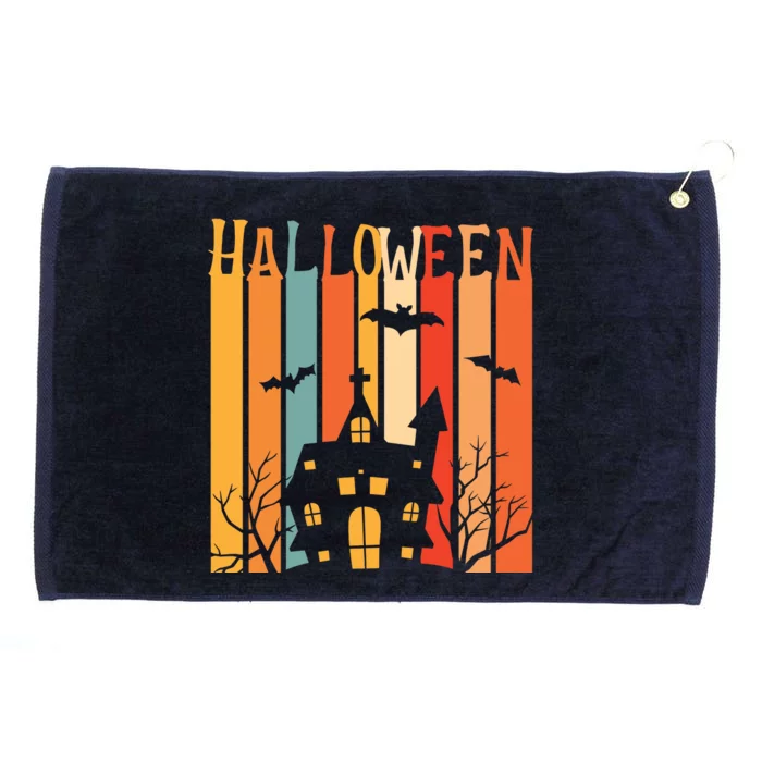 Retro Halloween Scary House Grommeted Golf Towel