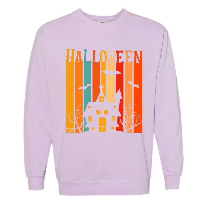 Retro Halloween Scary House Garment-Dyed Sweatshirt