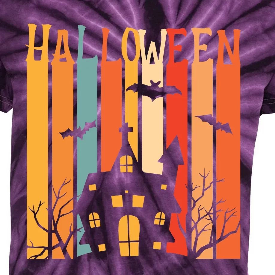 Retro Halloween Scary House Kids Tie-Dye T-Shirt