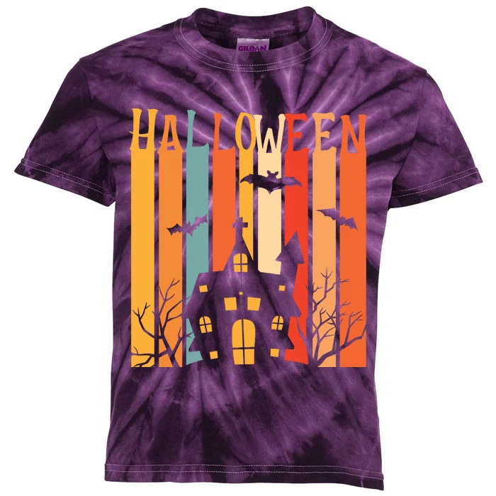 Retro Halloween Scary House Kids Tie-Dye T-Shirt