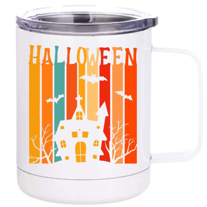 Retro Halloween Scary House Front & Back 12oz Stainless Steel Tumbler Cup