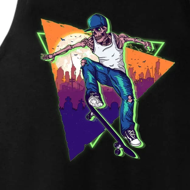 Retro Halloween Skateboarding Skater Skeleton Ladies Tri-Blend Wicking Tank