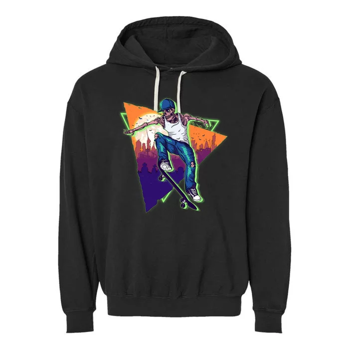 Retro Halloween Skateboarding Skater Skeleton Garment-Dyed Fleece Hoodie