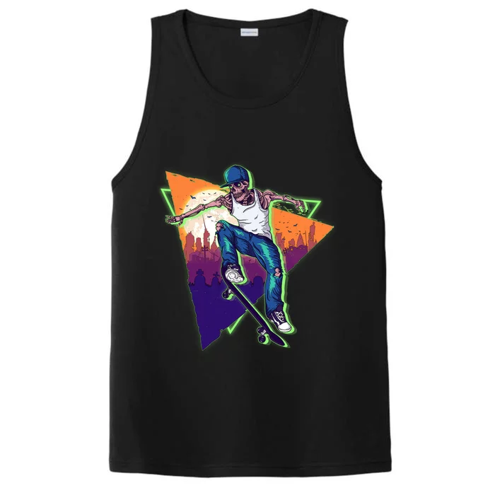 Retro Halloween Skateboarding Skater Skeleton Performance Tank