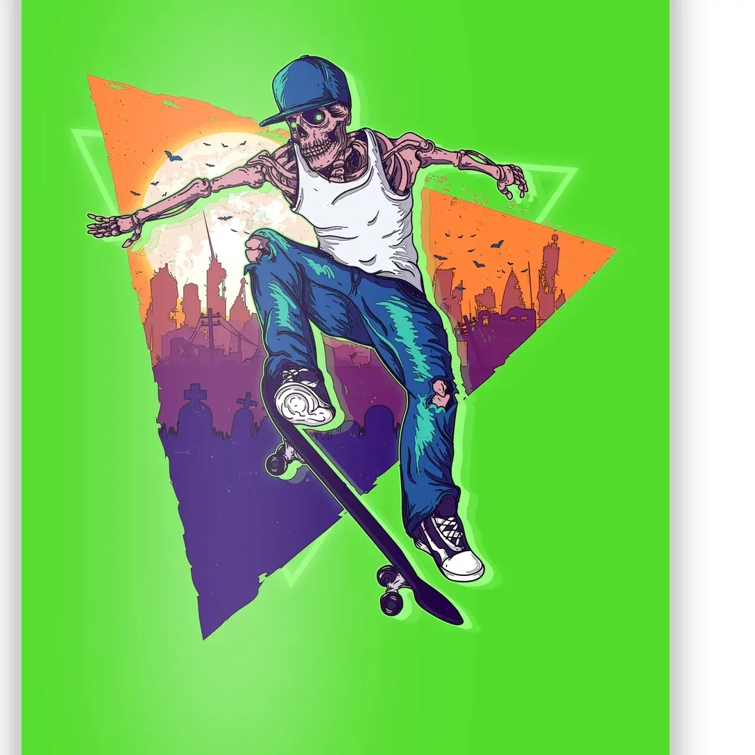 Retro Halloween Skateboarding Skater Skeleton Poster