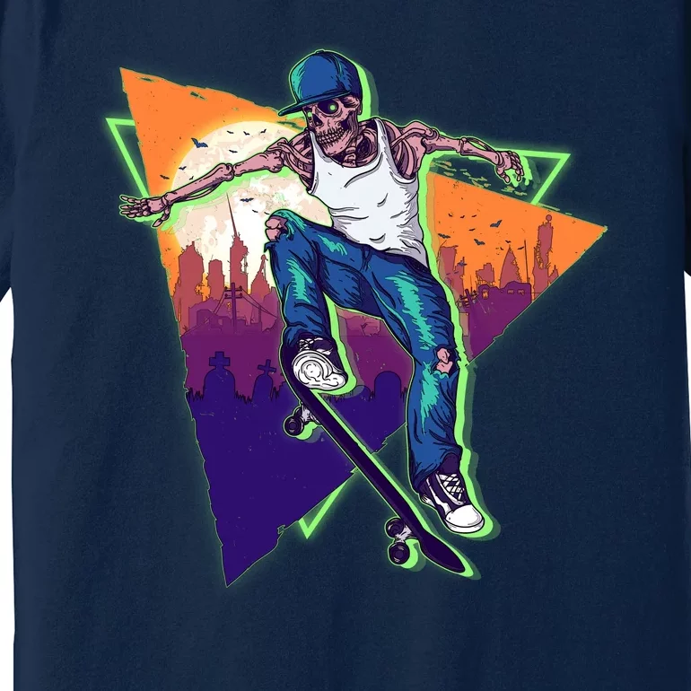 Retro Halloween Skateboarding Skater Skeleton Premium T-Shirt