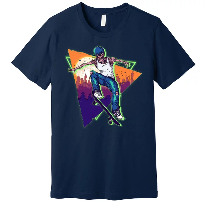 Retro Halloween Skateboarding Skater Skeleton Premium T-Shirt