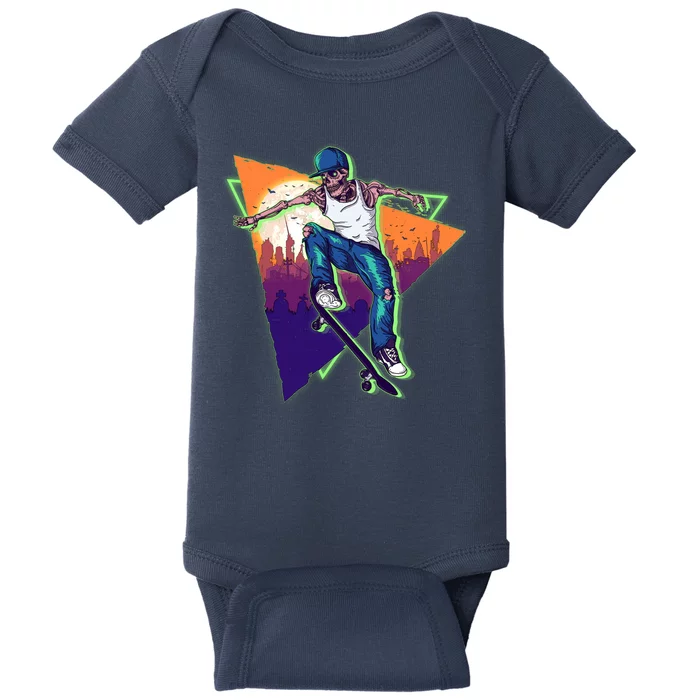 Retro Halloween Skateboarding Skater Skeleton Baby Bodysuit