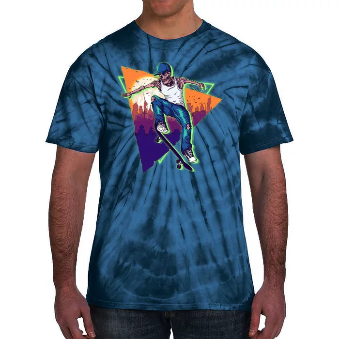 Retro Halloween Skateboarding Skater Skeleton Tie-Dye T-Shirt