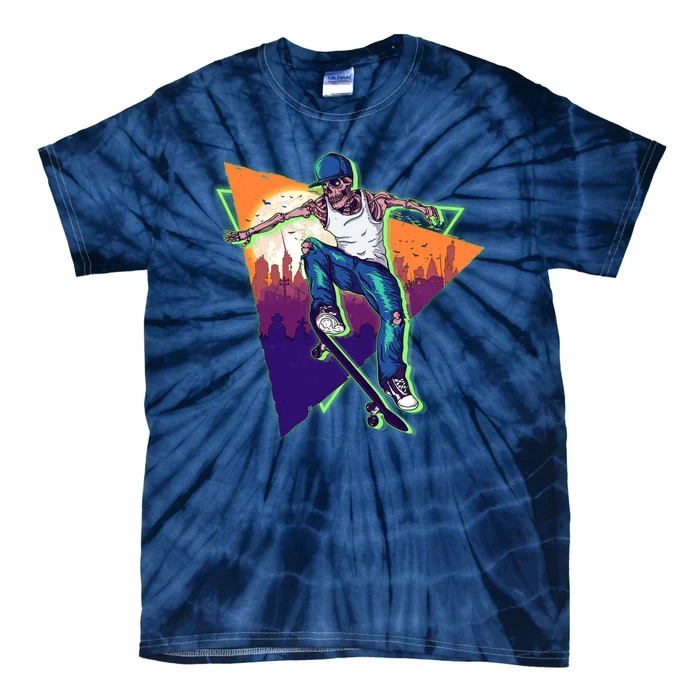 Retro Halloween Skateboarding Skater Skeleton Tie-Dye T-Shirt