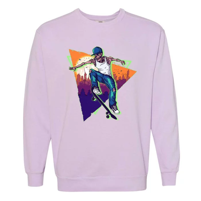 Retro Halloween Skateboarding Skater Skeleton Garment-Dyed Sweatshirt