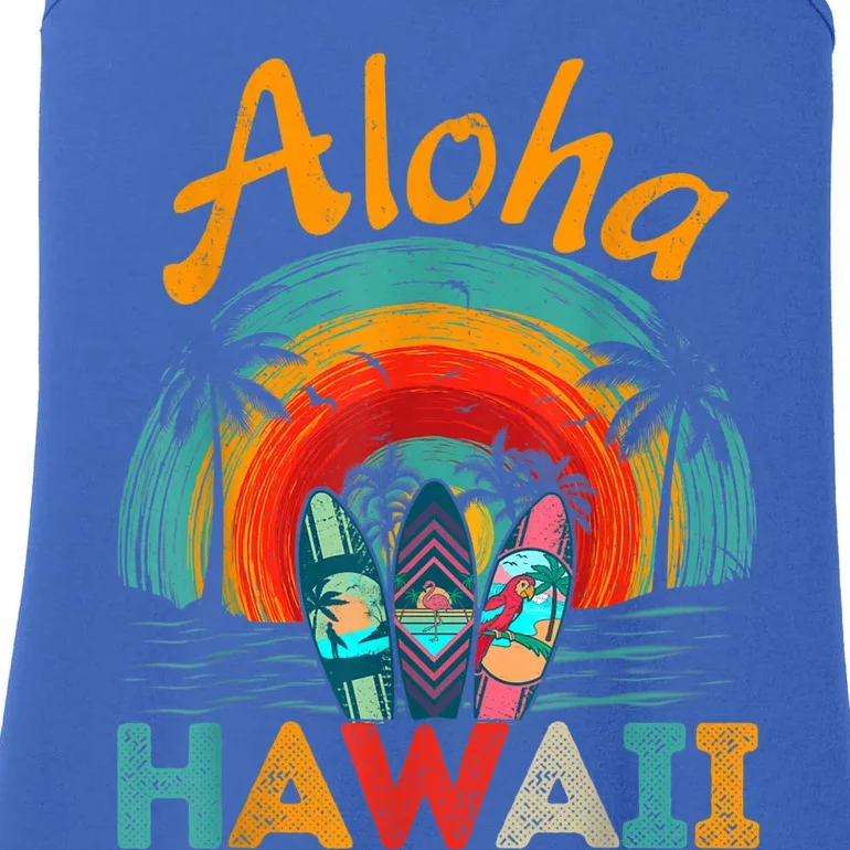 Retro Hawaiian Surfboard Aloha Hawaii Island Surfer Outfits Ladies Essential Tank