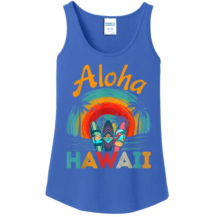 Retro Hawaiian Surfboard Aloha Hawaii Island Surfer Outfits Ladies Essential Tank