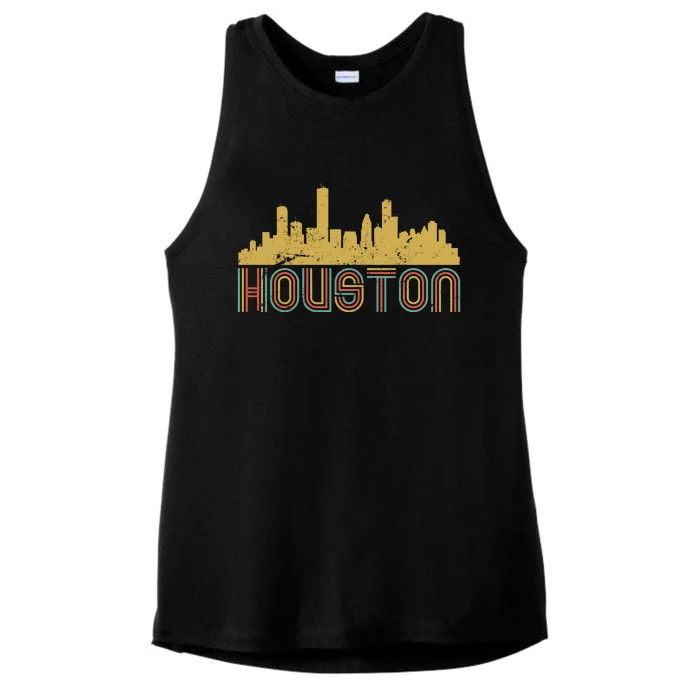 Retro Houston Skyline Texas Ladies Tri-Blend Wicking Tank