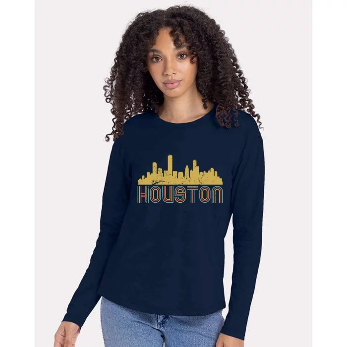 Retro Houston Skyline Texas Womens Cotton Relaxed Long Sleeve T-Shirt