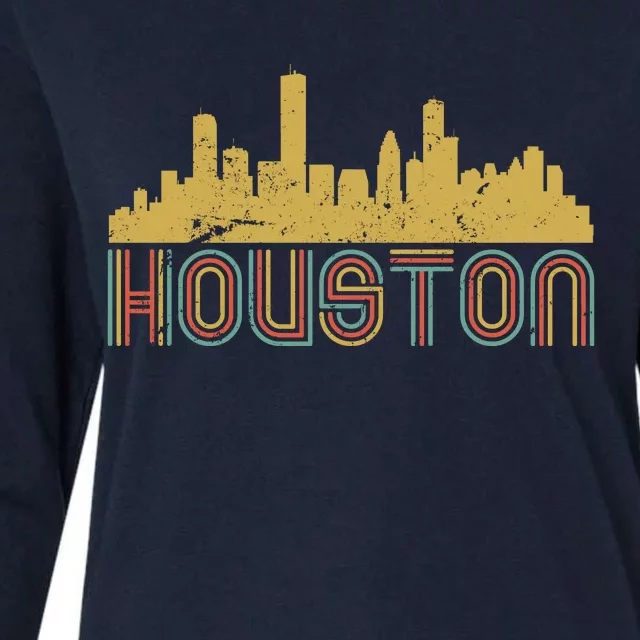 Retro Houston Skyline Texas Womens Cotton Relaxed Long Sleeve T-Shirt