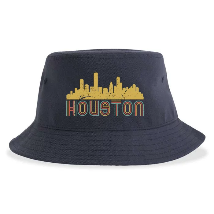 Retro Houston Skyline Texas Sustainable Bucket Hat