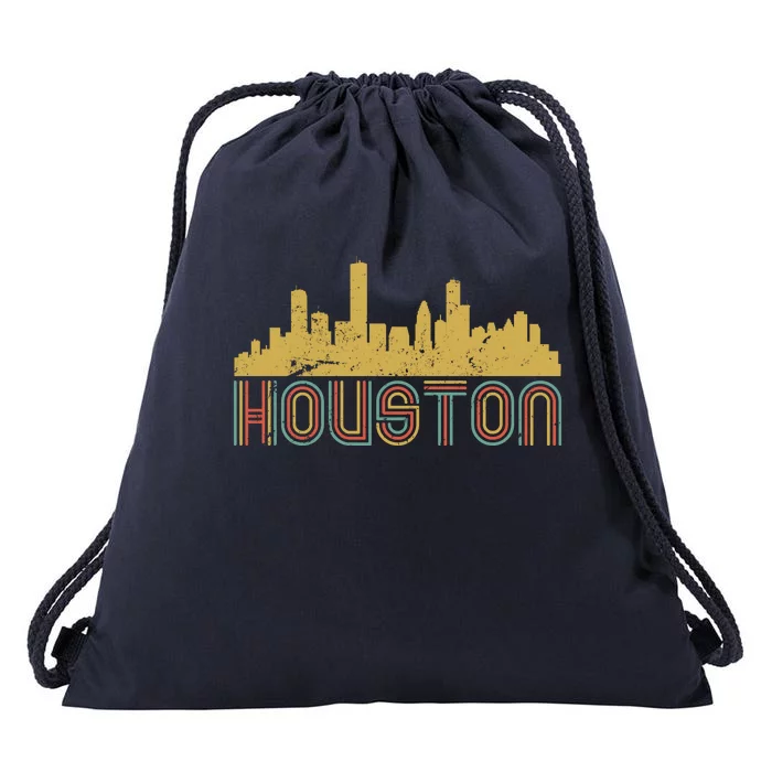 Retro Houston Skyline Texas Drawstring Bag