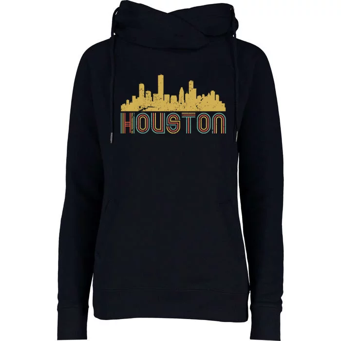 Retro Houston Skyline Texas Womens Funnel Neck Pullover Hood