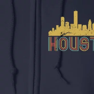 Retro Houston Skyline Texas Full Zip Hoodie