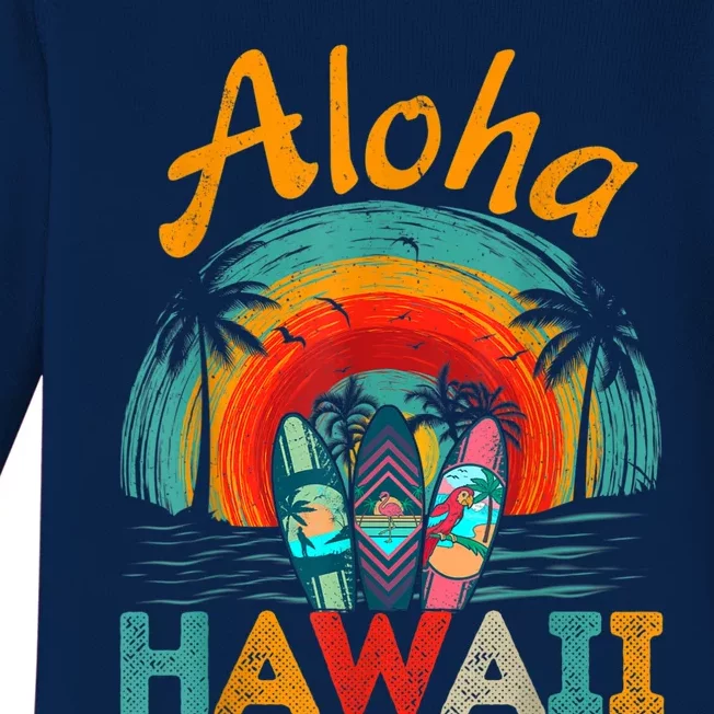 Retro Hawaiian Surfboard Aloha Hawaii Island Surfer Outfits Baby Long Sleeve Bodysuit