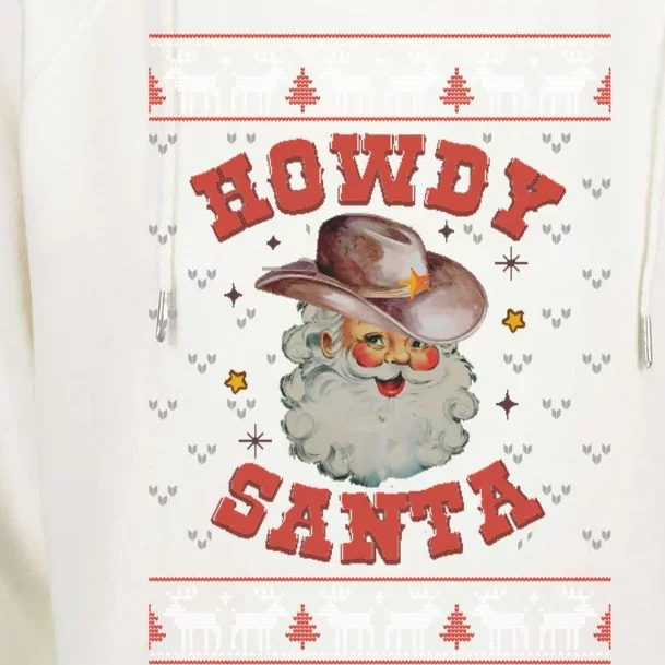 Retro Howdy Santa Country Christmas Christmas Cow Cute Gift Womens Funnel Neck Pullover Hood