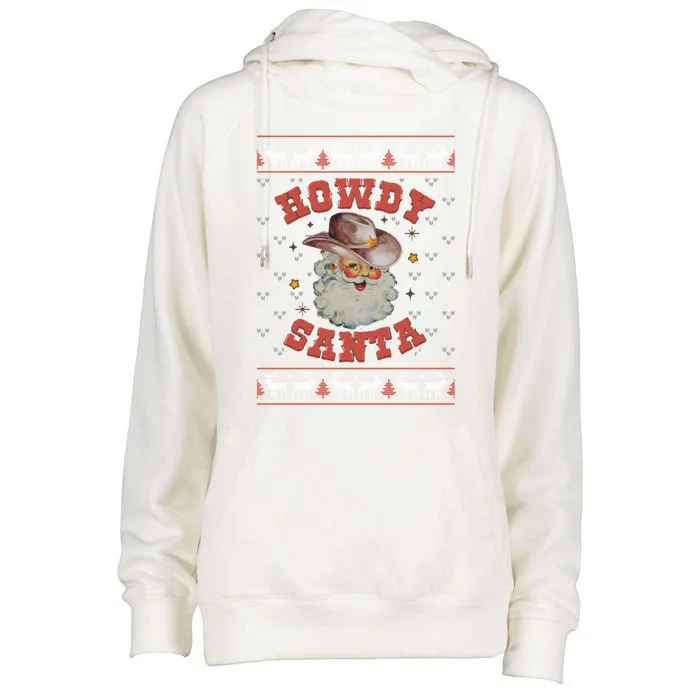 Retro Howdy Santa Country Christmas Christmas Cow Cute Gift Womens Funnel Neck Pullover Hood