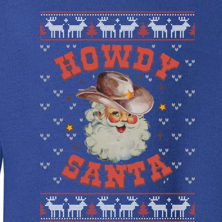 Retro Howdy Santa Country Christmas Christmas Cow Cute Gift Toddler Sweatshirt